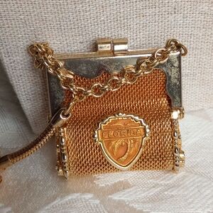 Vintage (50s) Florida Goldtone Mesh Key Chain 1 1/2 Inch Square Coin Purse